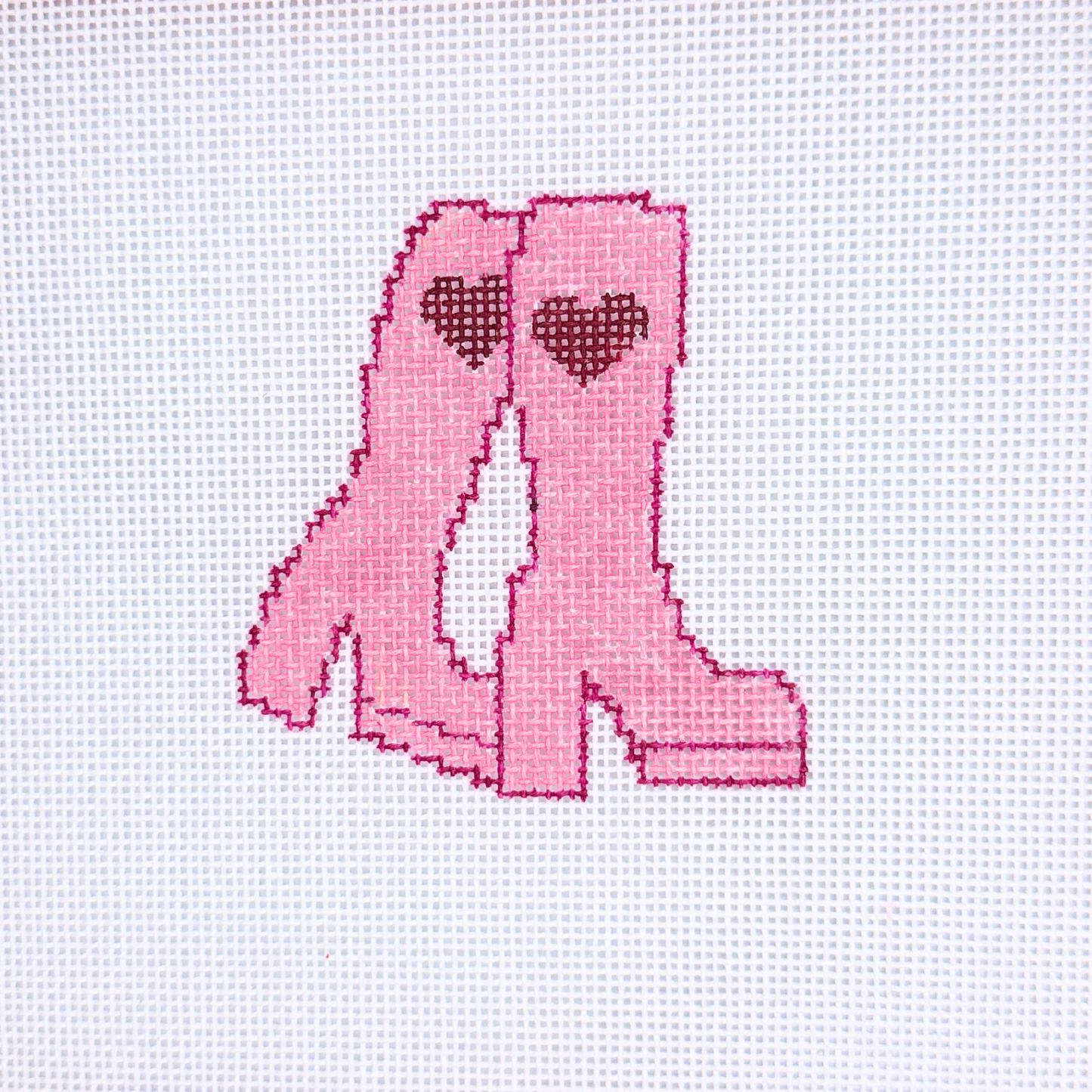 Pink Heart Boots Needlepoint Canvas