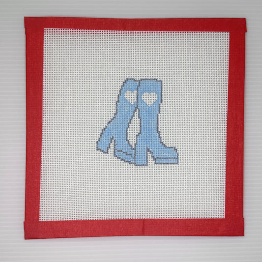 Blue Heart Boots Needlepoint Canvas