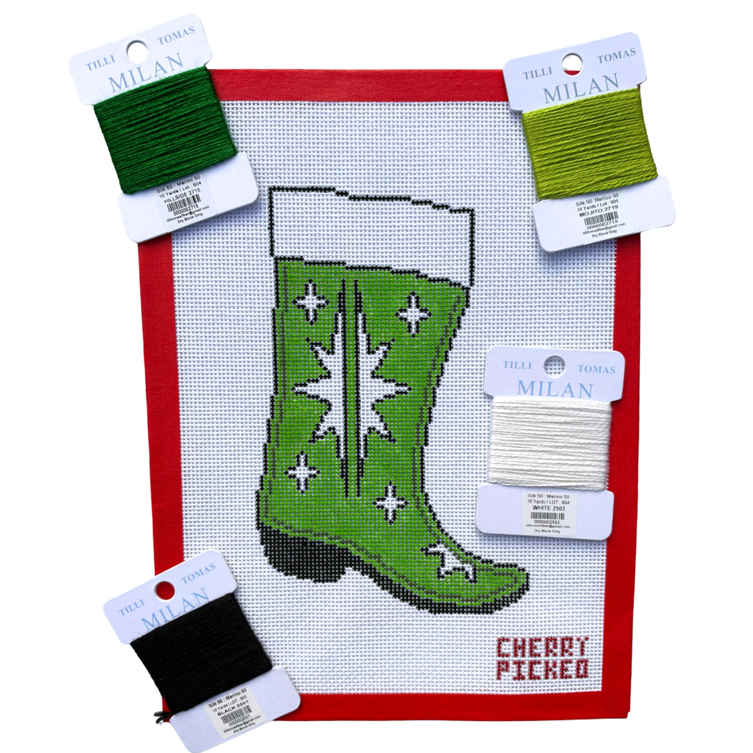 Green Cowboy Mini Stocking Needlepoint Canvas