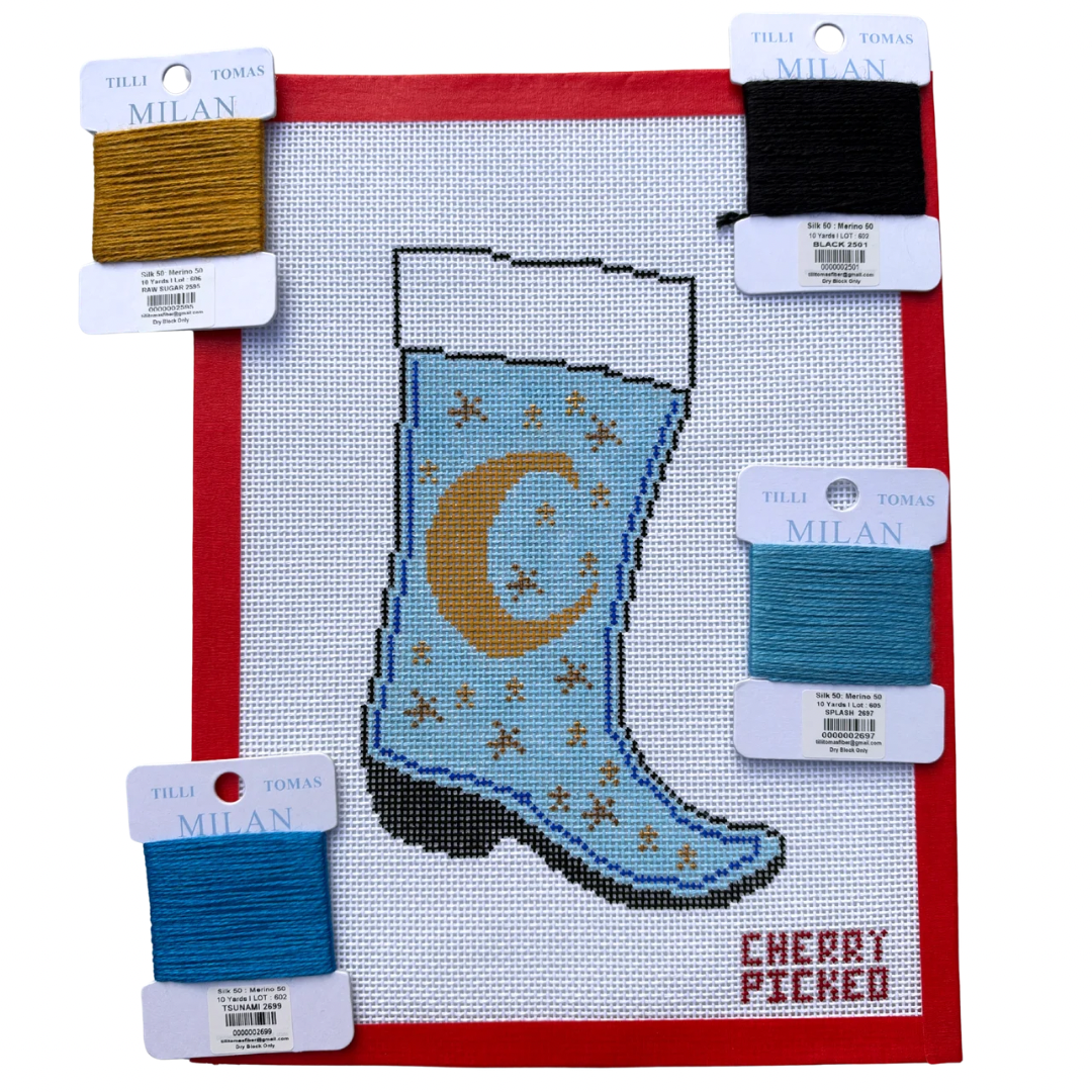 Mini Moon and Stars Needlepoint Stocking
