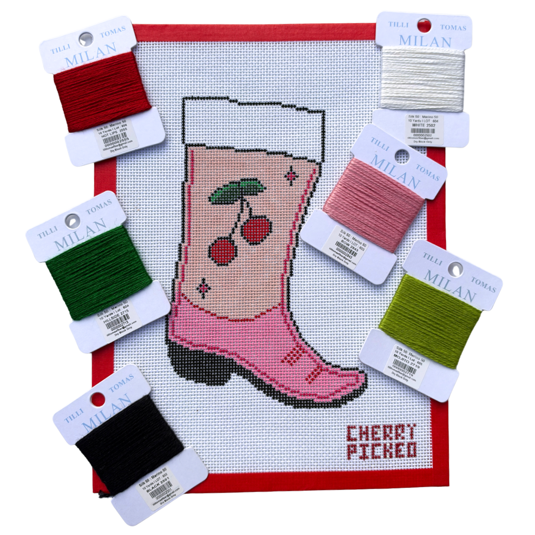 Mini Cherry Needlepoint Stocking