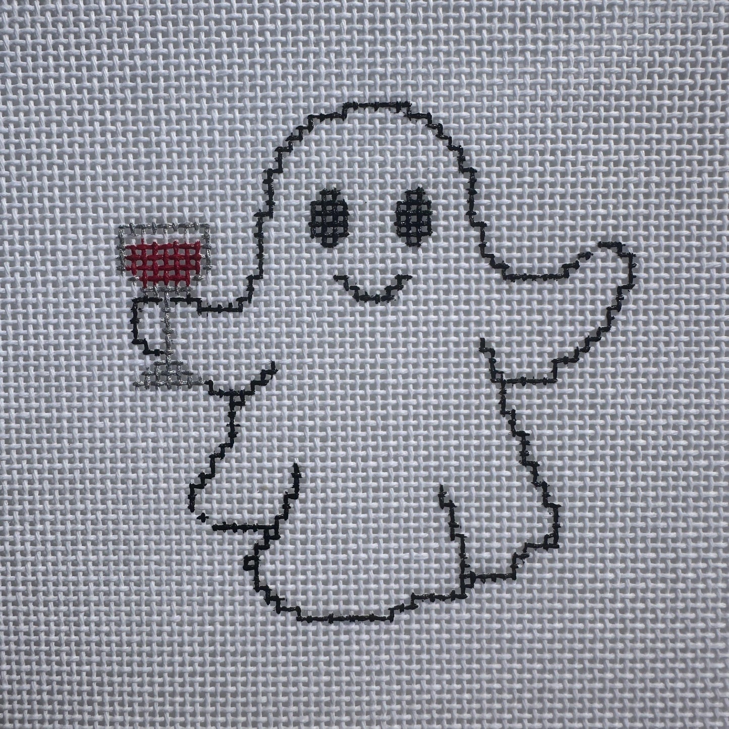 Wine Ghost Needlepoint Canvas – Halloween Cocktail Mini, Hand-Painted 18 Mesh